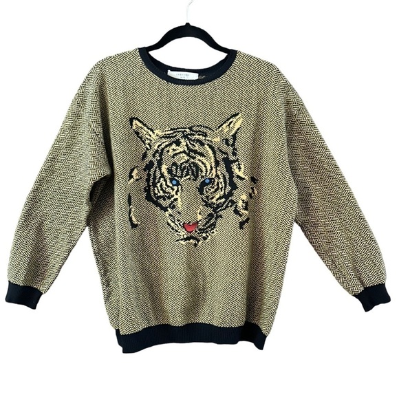 Zara Knit Tiger Crewneck Herringbone Sweater - Picture 3 of 10